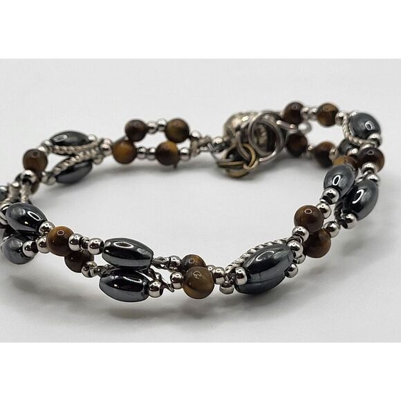 Artisan Hematite Sterling Silver Tiger's Eye Twisted Bracelet 7in - Picture 3 of 4